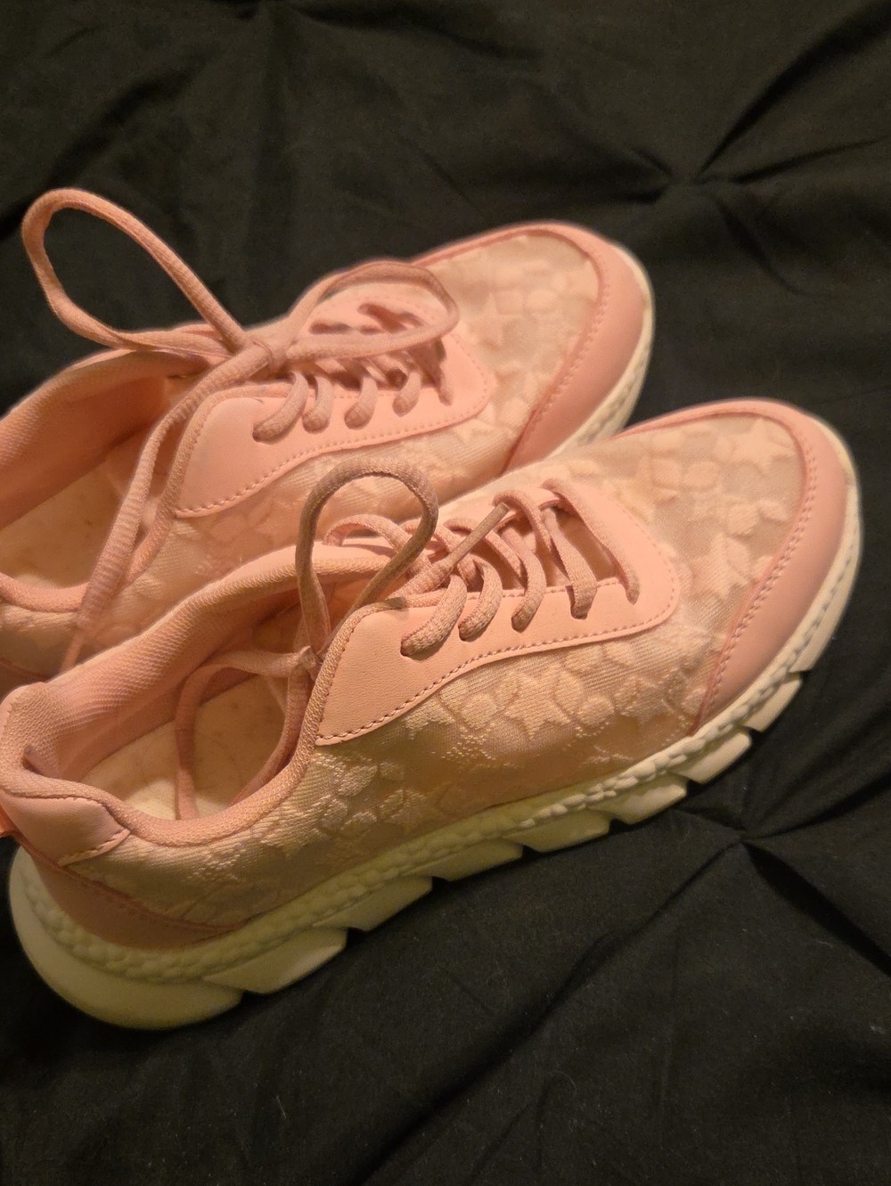 Pink Lace-Pattern Sneakers